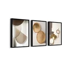 Kit 3 Quadros Moldura Sala Geométrico Moderno Ouro Hall Luxo