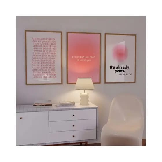 Quadro Decorativo Aura Positiva Pôsteres de Afirmação Espiritual Rosa Sala Hall Quarto Moderno