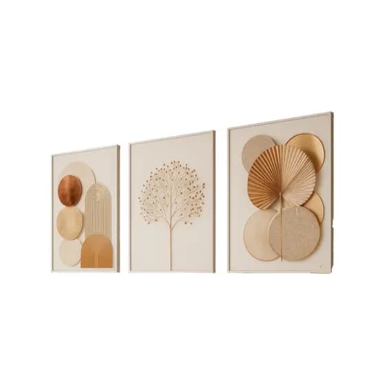 Quadro Decorativo Folhas Abstrato Círculos Dourados Abstratos Sala Quarto Luxuoso