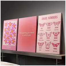 Quadro Decorativo Citações Inspiradoras Cor-de-Rosa, Decoração Motivacional, Borboletas Angel Flores Luxo