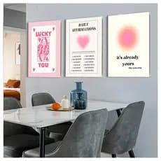 Quadros Decorativos Aura Rosa com Afirmações Diárias, Estética Retro Luxo Moderno Quarto