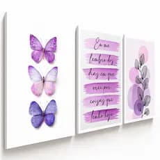 Quadro Decorativo Borboletas Floral Orei Pelas Coisas Minimalista Luxo Quarto Sala Roxo