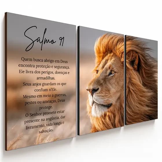Quadro Decorativo Leão Salmo 91 Quarto Sala Religioso Luxo Judas Moderno