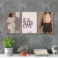 Kit Quadros Decorativo Mosaico 90X50 3 peças MDF Decoração Loja Looks Roupas Fashion Mulheres Hall