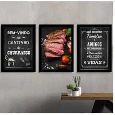 Kit Quadros Decorativo Mosaico 90X50 3 peças MDF Decoração Casa ÁREA GOURMET CANTINHO DO CHURRASCO