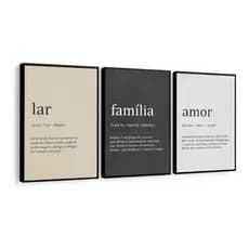 Kit Quadros Decorativo Mosaico 95x50 3 peças MDF Significado Lar Família Amor Frases Gratidão Casa