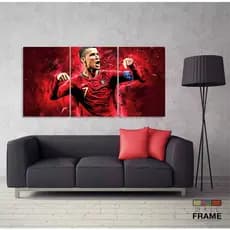 Kit Quadros Decorativo Mosaico 95X50 3 peças MDF Futebol Cristiano Ronaldo CR7 Ronaldo Quarto Menino
