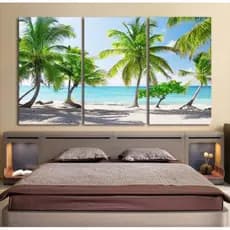 Kit Quadros Decorativo 120X60 MDF FULL HD Decoração Quarto Sala Hall Paisagem Praia Mar Coqueiros