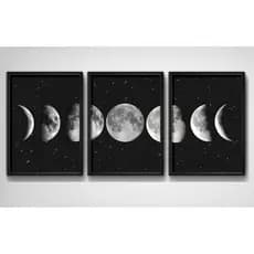Kit Quadros Decorativo Placa 3 peças As Fases da Lua Preto e Branco Universo Casa Sala Quarto Hall