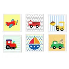 Kit Placas Quadros Decorativo Infantil Quarto Menino 6 peças MDF Brinquedos Carro Avião Barco