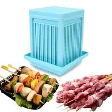 FORMA DE ESPETINHO 49 ESPETOS MAQUINA CHURRASCO COM GUIA CORTADOR RAPIDO FURADOR PRATICA