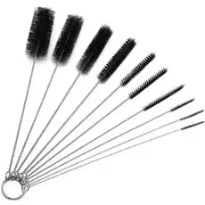 Kit 10 Escovas Limpeza Haste em Aço Inoxidavel e Cerdas em Nylon modelo cilindrico 20cm