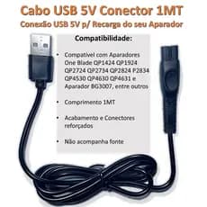 Cabo carregador USB compatível com Aparador Oneblade Alguns Modelos - Verifique a Compatibilidade