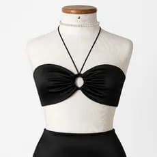 Top Rio - Top Cropped Preto Feminino Amarração Frente