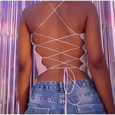 Top Miam Rosa Faixa | Top Faixa acetinado trandy