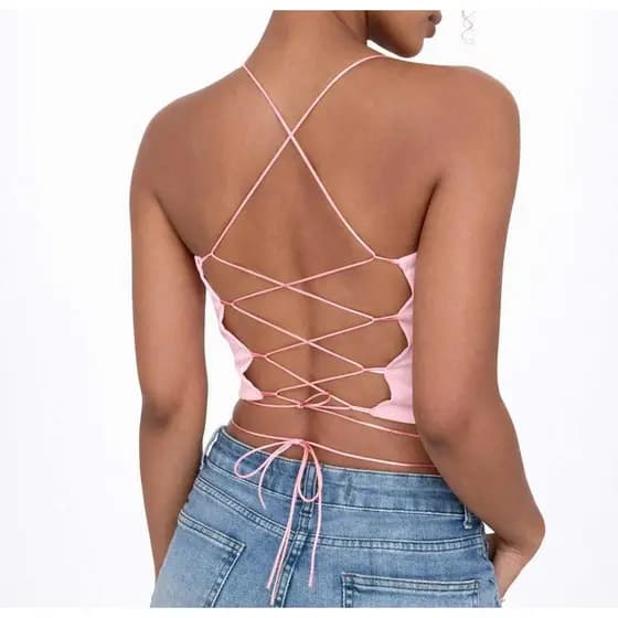 Top Cropped Faixa alça feminino tomara que caia com amarração nas costas - Festa e ajustável