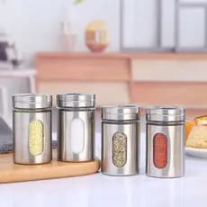 Kit 6 Porta Tempero Condimento Aço Inox Vidro Transparente Dosador 80ml