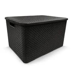 Caixa Organizadora Rattan 40 Litros com Tampa 48,5x34,5x29cm - Preta - Promoção