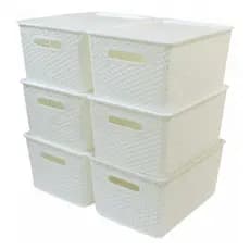 Kit 5 Caixas Organizadoras Rattan Empilhável Grande Branca