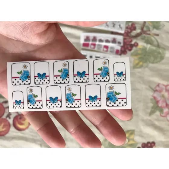 Cartela de adesivos de unha Flor Azul