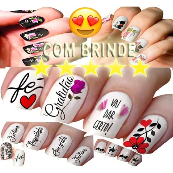 Kit 408 peliculas para unhas 34 cartelas adesivos de unha florais gatos estil. 3D pronto para usar