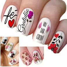 Kit com 36 adesivos de unha Gratidão Fé Borboleta Coruja / 3 cartelas com 12 películas para decoração de unhas promoção