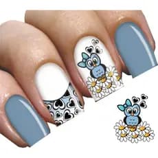 240 Adesivos de unha de Corujas 20 Cartelas exclusivas. Fórmula gel para unhas naturais ou postiças