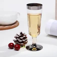 Conjunto 5 Taças 150ml Descartáveis de Luxo em Plástico Champagne Espumante Prosecco 150ml Prata