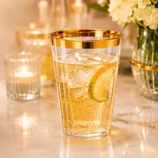 Conjunto 5 Copos 300ml Descartáveis Luxo Plástico Dourado Festas