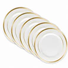 Kit 5 Pratos Sobremesa 19cm Descartáveis Luxo em Plástico Gold Dourado Festa