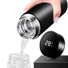 Garrafa Térmica Inox 500ml Sensor De Temperatura Digital na Tampa Coador Infusor Chá Café Quente Água Gelada Academia