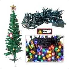 Pisca Colorido 220V p/ Arvore de Natal 100 Led Cordão Verde