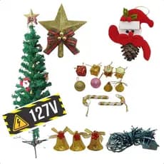 Kit Enfeites Natalinos Para Árvore de Natal com Pisca Pisca LED 110V Decoração em Familia