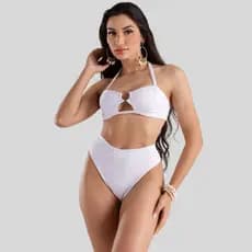 Biquini Feminino Hot Pants Suplex Argola De Amarrar Cintura Alta Moda Praia Top