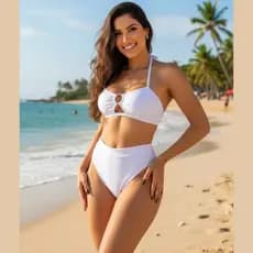 Biquíni Hot Pant Sutiã Argola Calcinha Cintura Alta Moda Praia