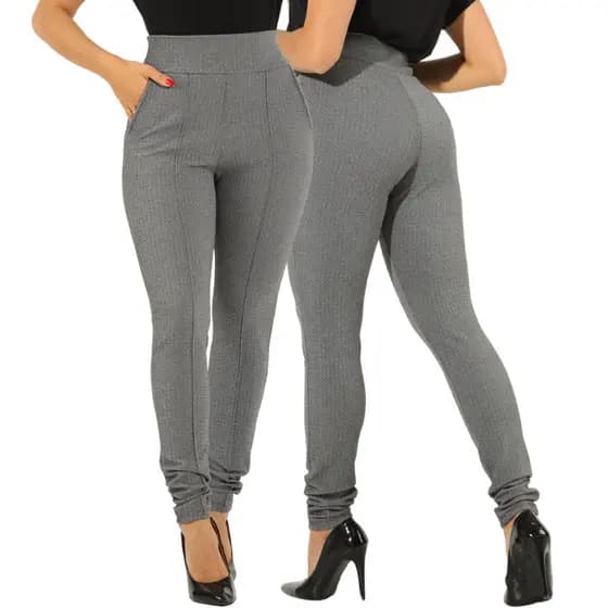 Kit 2 Calça Social Skinny Feminina Trabalho Cintura Alta Top