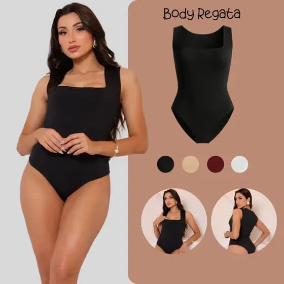 Body Feminino Regata Alça Larga Decote Quadrado Bori Suplex Casual Fecho
