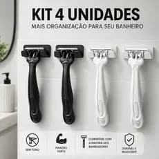 Kit 4 Suporte Para Gillete 3M Sem Furo Parede Adesivo Forte Organizador Banheiro Fácil Instalação
