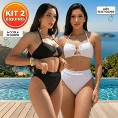 Kit 2 Biquini Feminino Cintura Alta Com Amarração Moda Praia Verão Tendência Look Conforto Lux