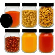Kit 6 Potes de Vidro 267ml com Tampa Plástica | Porta Temperos, Conservação e Organização de Cozinha