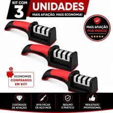 Afiador de Facas Profissional 3 em 1 Inox - Afiação Rápida e Design Ergonômico