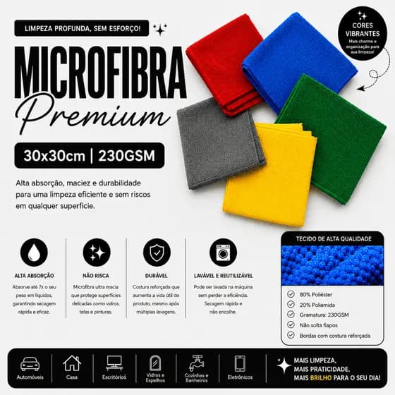 Pano Microfibra 30x30  - 5 Unidades