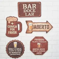 Kit 5 Placas Em Mdf Frases Churrasco Bar Boteco Cerveja