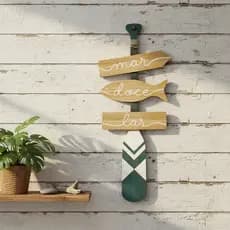 Placa Decorativa Em Mdf - Mar Doce Lar - 18x43cm Praia Verão