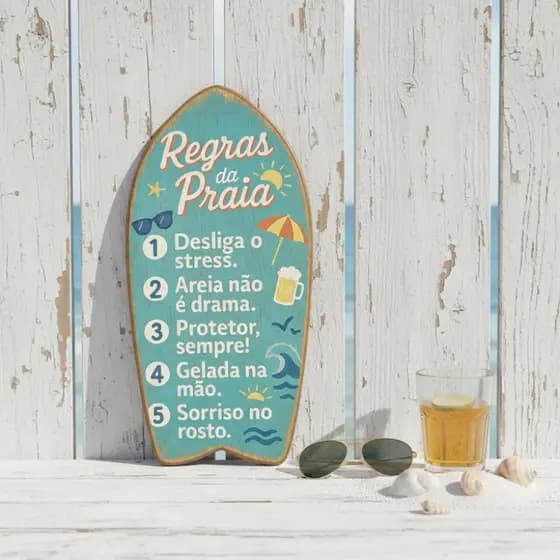 Placa Decorativa Regras Da Praia Em Mdf - 20x39cm Mar Verão