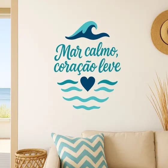 Adesivo Decorativo Mar Calmo, Coração Leve 45x60cm Sol Praia