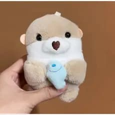 Brinquedo de Pelúcia Mini Lontra com Peixe 11 cm – Fazendinha Foca Fofo e Divertido para Crianças