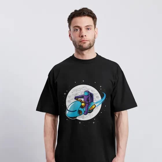 Camisa Camiseta Masculina Preta Astronautas Algodão Envio Rápido