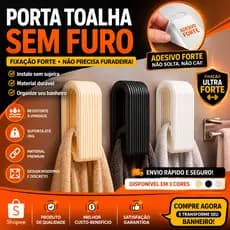 Kit Suporte Porta Toalha Banheiro Gancho Para Toalha De Rosto e Toalha De Banho Fixação Fácil