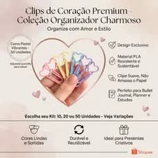 Clips de Coração Coloridos | Marcador de Página | Kit com 10, 20 ou 50 Unidades